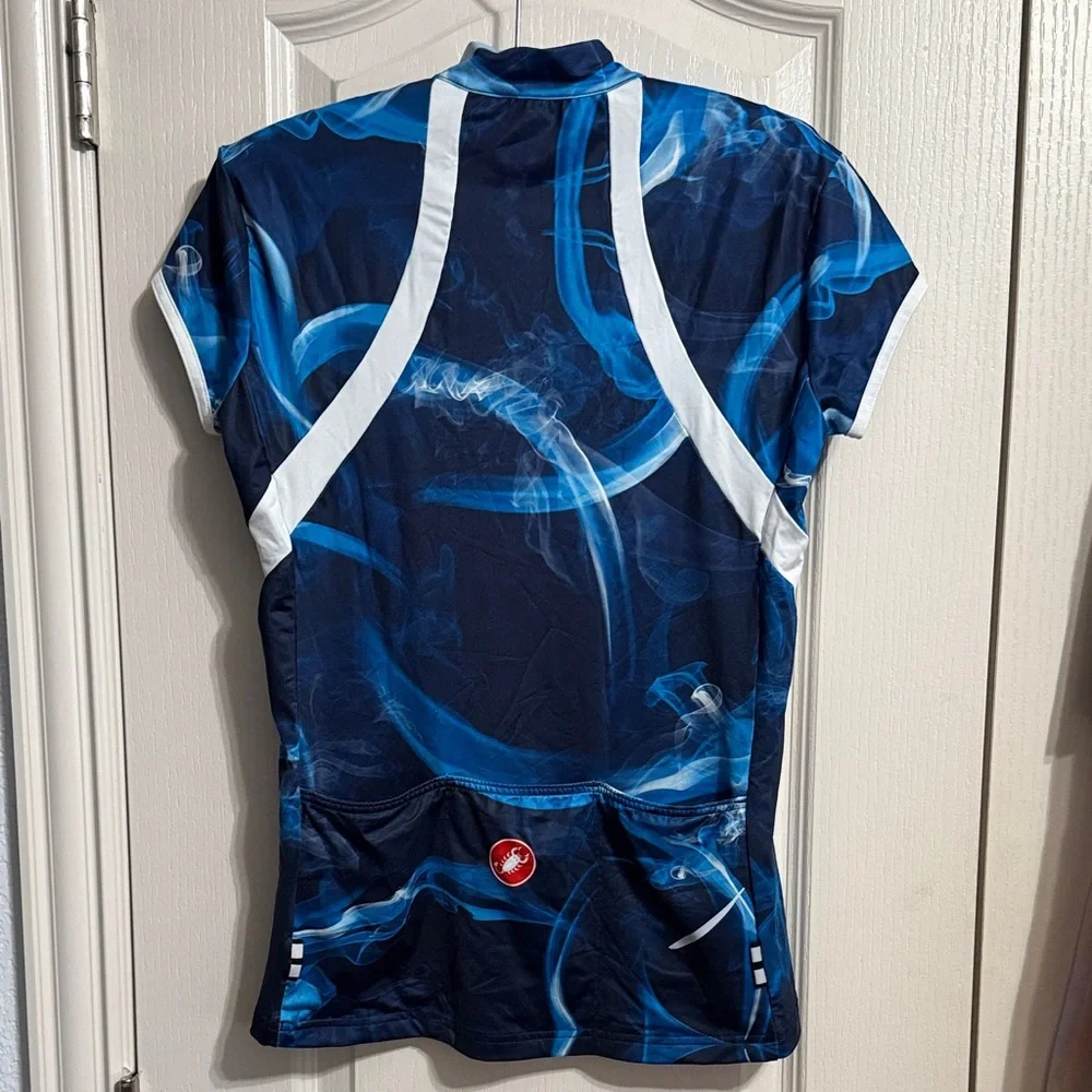 💙 Castelli Fumo Blue‎ Short Sleeve Bike Jersey Cycling Half Zip Pockets